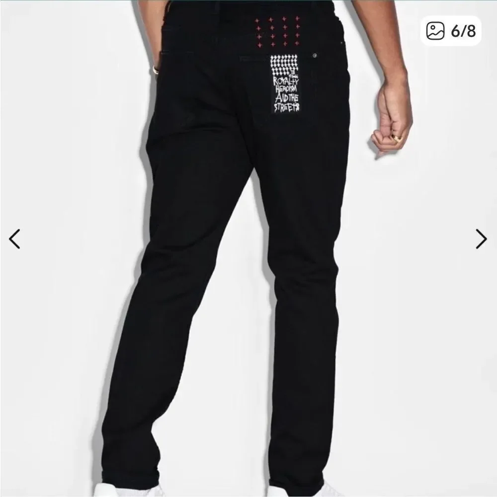 Ksubi Chitch World Tour Black Distressed Jean Red Stitch Mens 31x32
